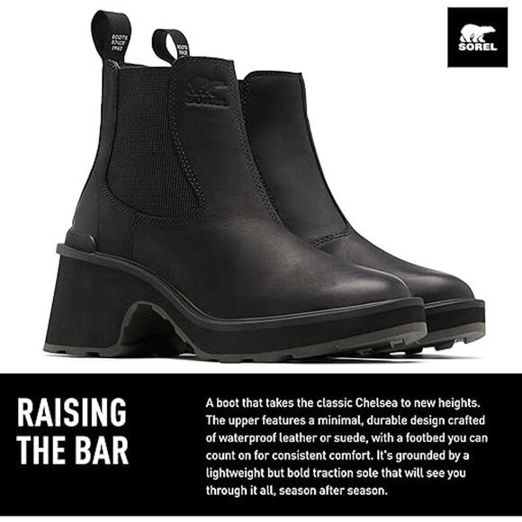 Sorel Women's Hi-Line Heel Chelsea Boots BLACK 10 NEW - Picture 2 of 10